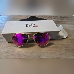 RAY BAN matte gold/pink flash mirror (Cyclamen) RB3025  aviator SUNGLASSES